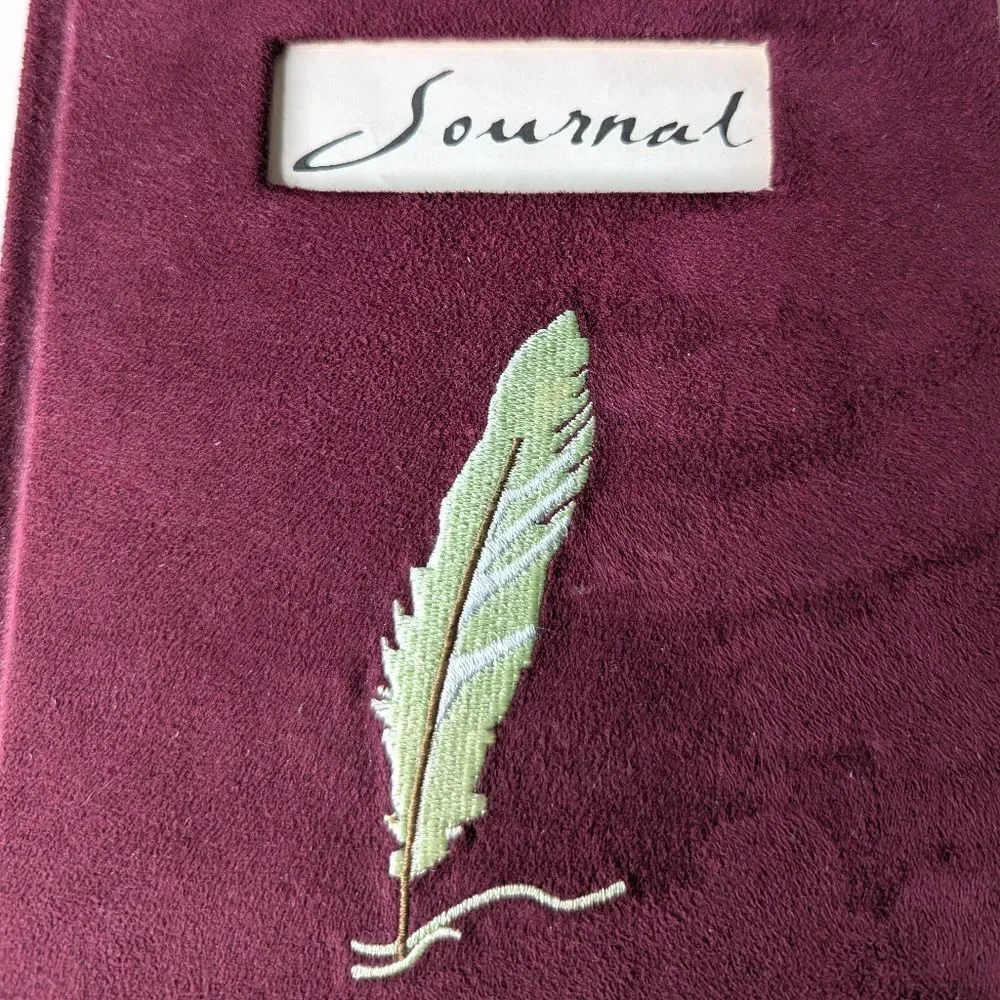 Burgundy Velvet Covered Embroidered Lined Journal With Ribbon Bookmark